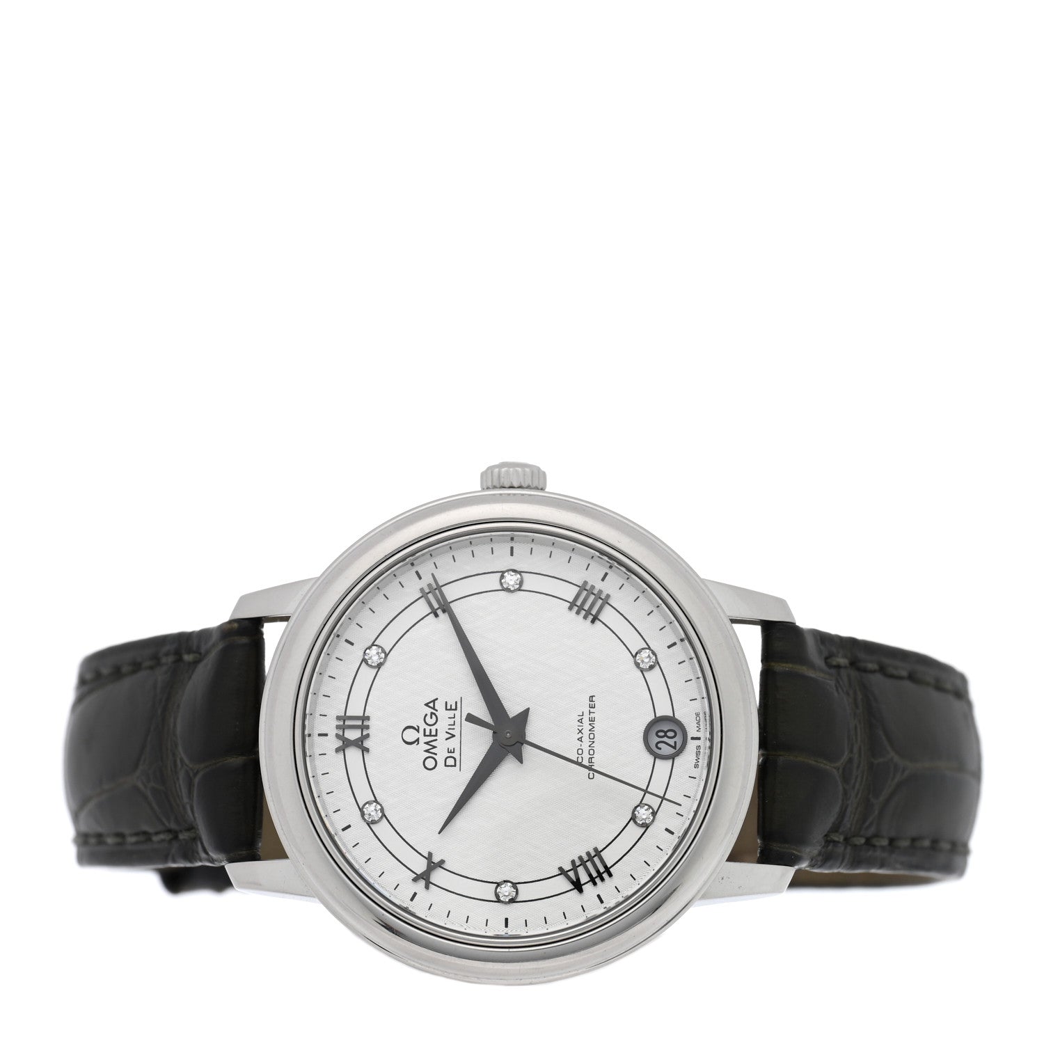Stainless Steel Alligator Diamond 32.7mm De Ville Prestige Quartz Watch White 424.13.33.20.52.002
