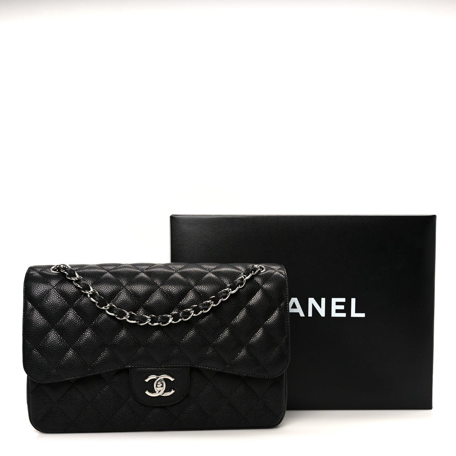 Caviar Quilted Jumbo Double Flap Black