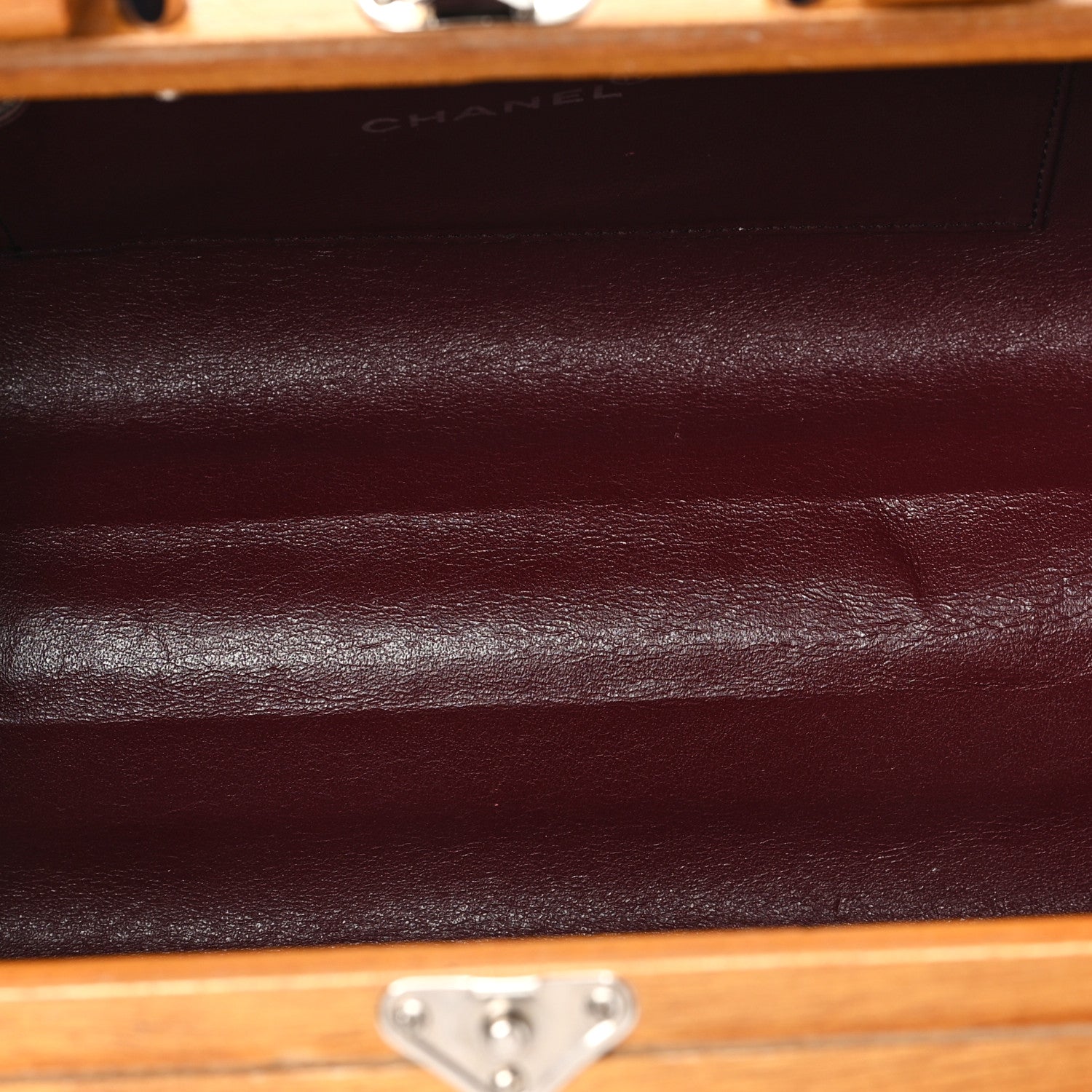 Wood Lambskin CC Vanity Case Brown Black