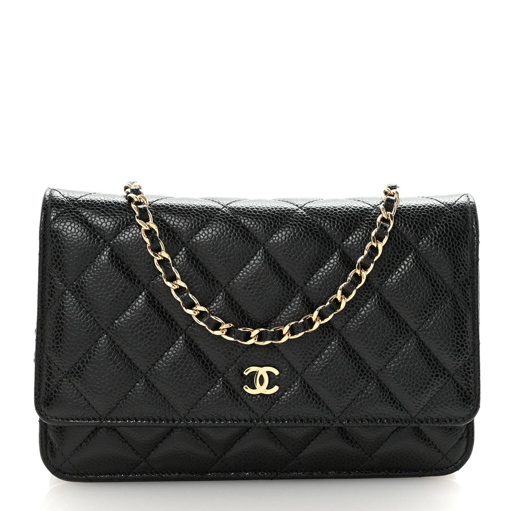 Caviar Quilted Wallet on Chain WOC Black