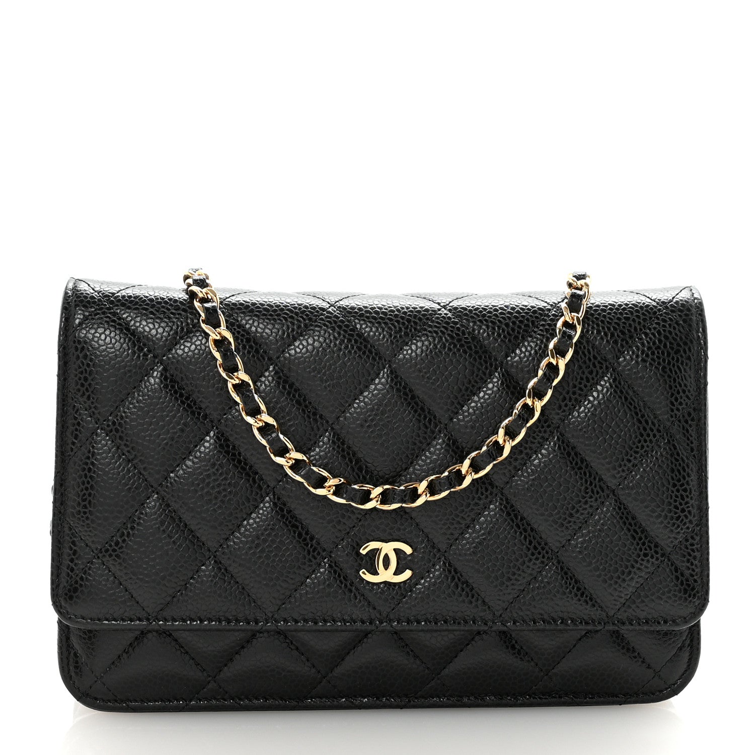 Caviar Quilted Wallet on Chain WOC Black