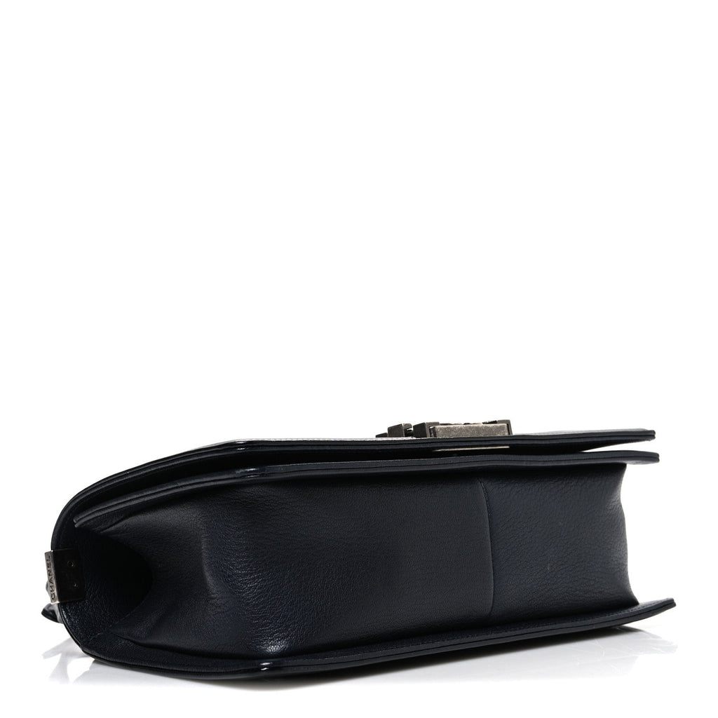Goatskin Quilted Patent Medium Duo Boy Flap Black