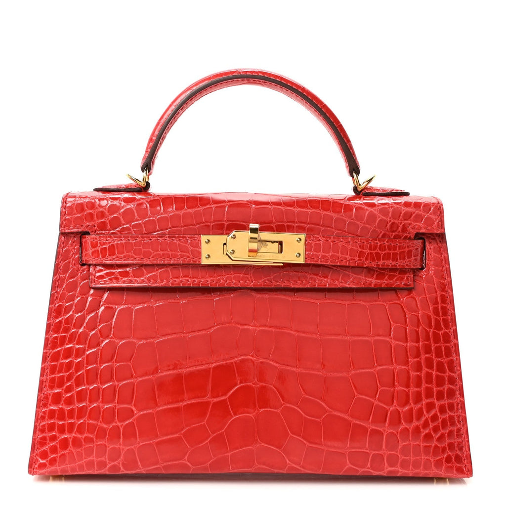 Shiny Alligator Horseshoe Mini Kelly Sellier 20 Rouge de Coeur Rose Mexico