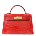 Shiny Alligator Horseshoe Mini Kelly Sellier 20 Rouge de Coeur Rose Mexico