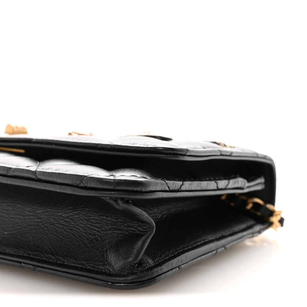 Lambskin Quilted Lucky Charms 2.55 Reissue Wallet On Chain WOC Black