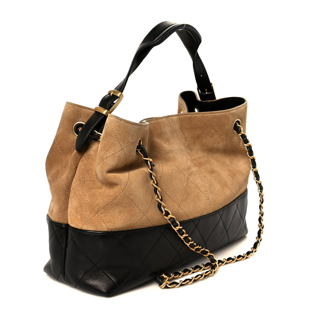 Suede Calfskin Shiny Lambskin Quilted Small Coco Base Shopping Bag Beige Black