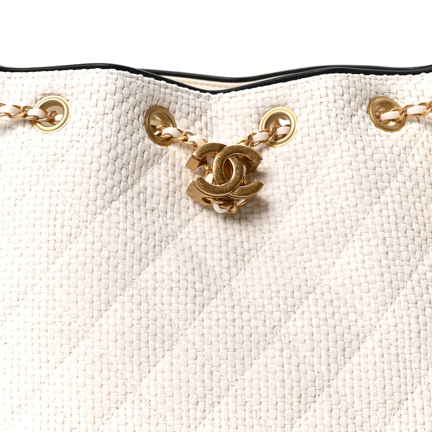 Braided Raffia Calfskin Quilted Small Chanel 25 Handbag White Black