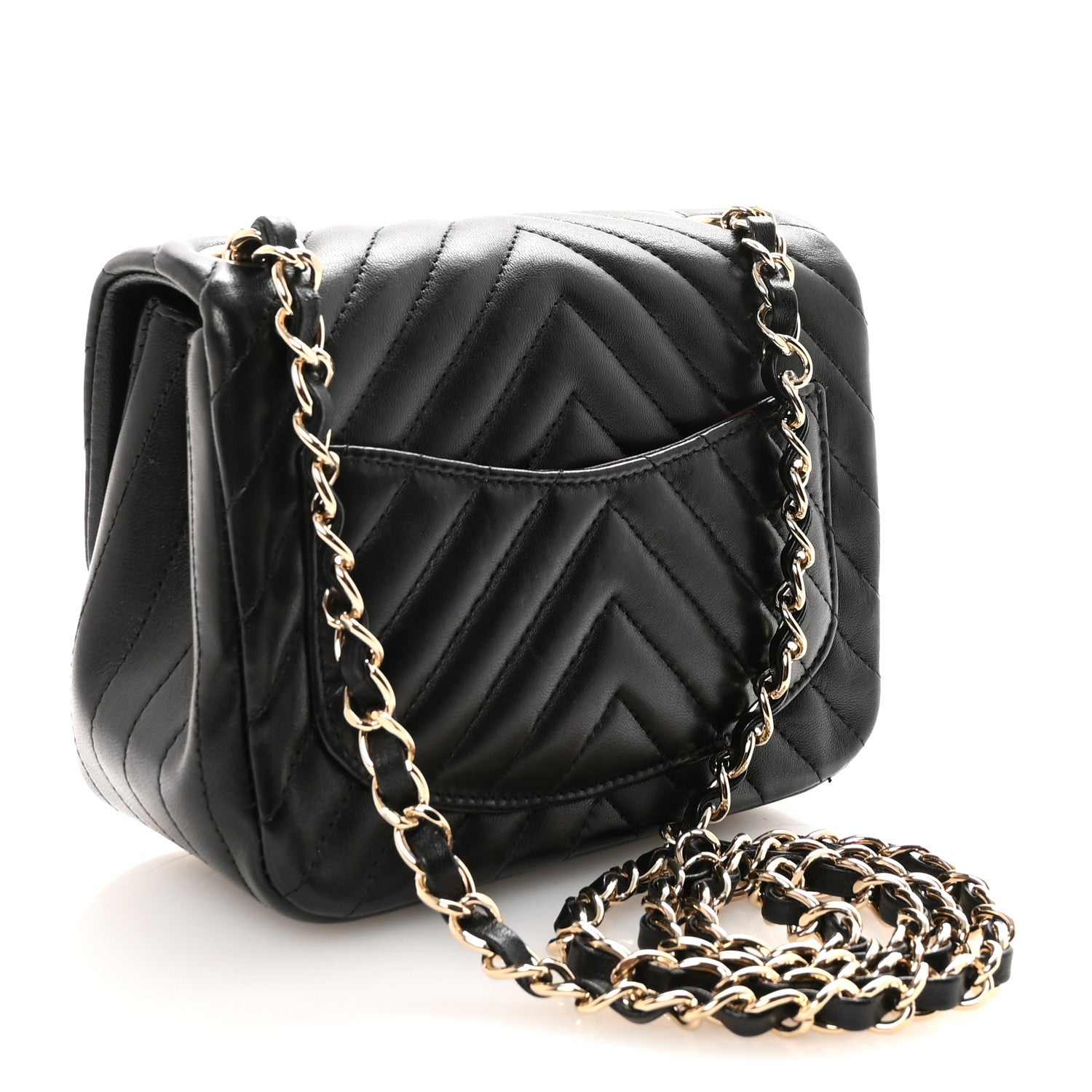 Lambskin Chevron Quilted Mini Square Flap Black