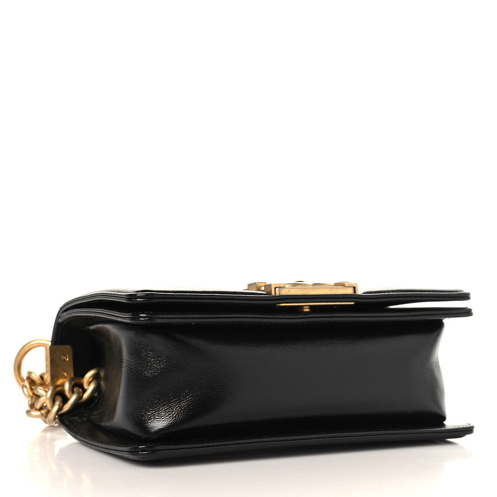 Metallic Glazed Calfskin Small Boy Flap Black Gold