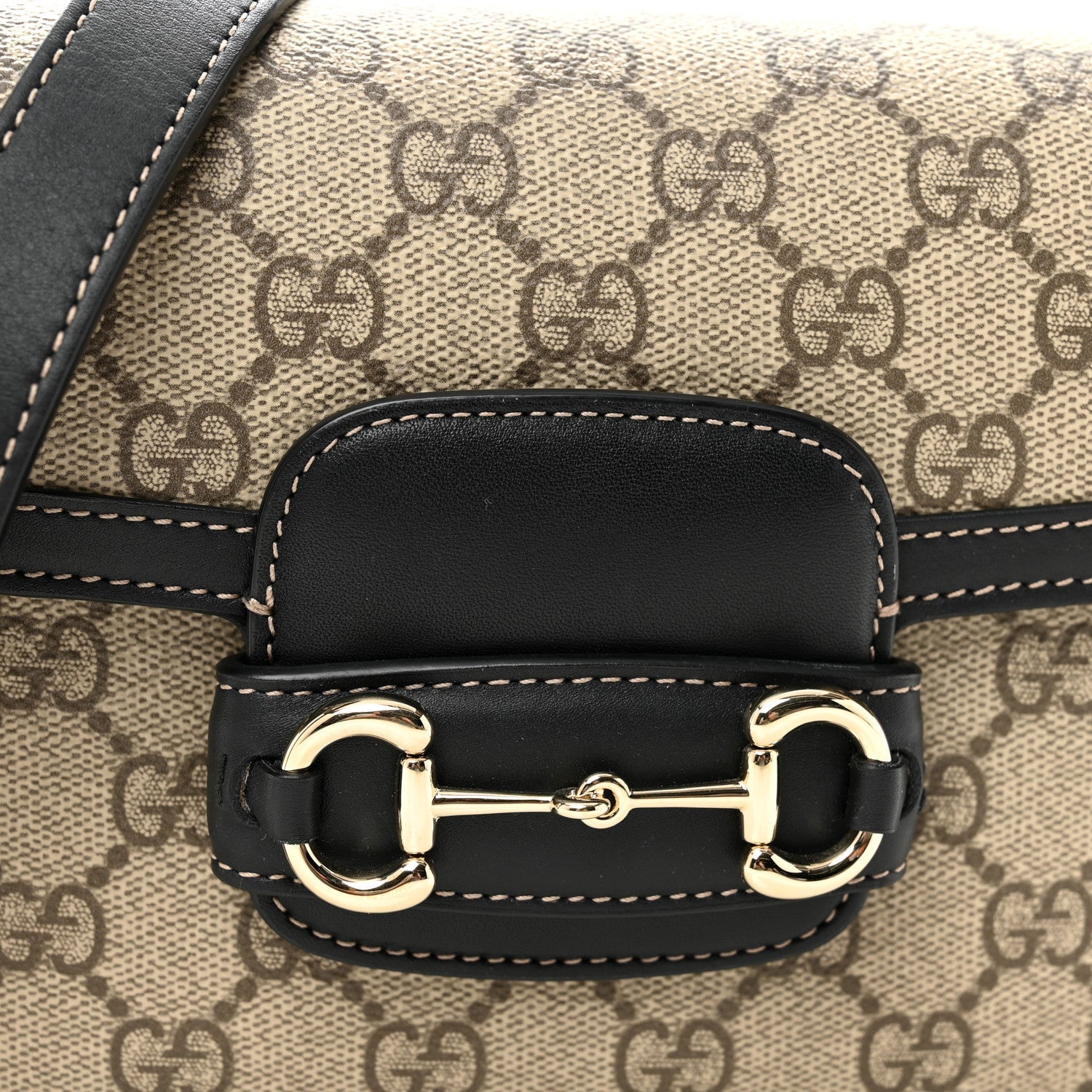 GG Supreme Monogram Horsebit 1955 Soft Small Shoulder Bag Beige Black