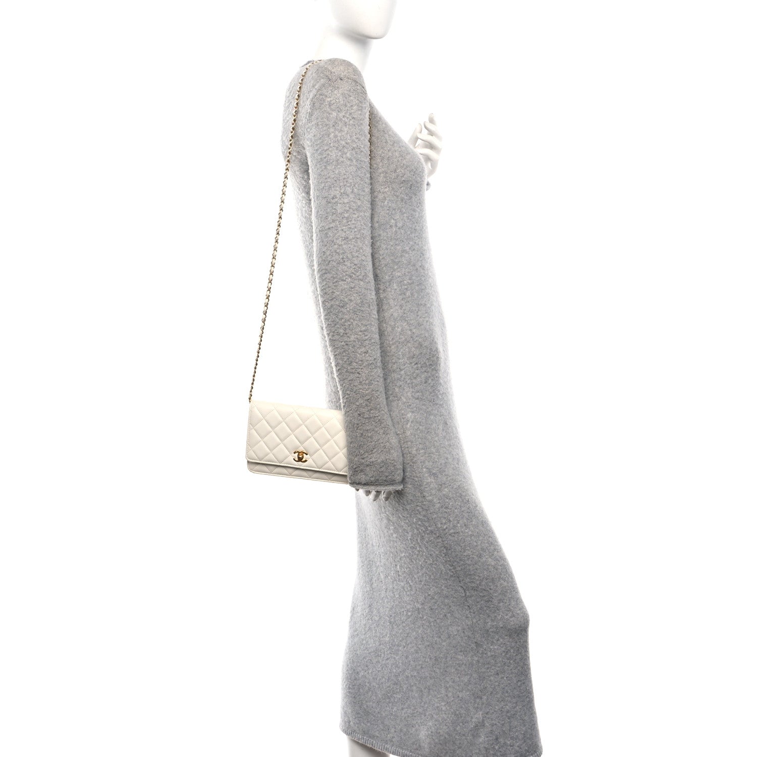 Lambskin Quilted CC Pearl Crush Wallet on Chain WOC White