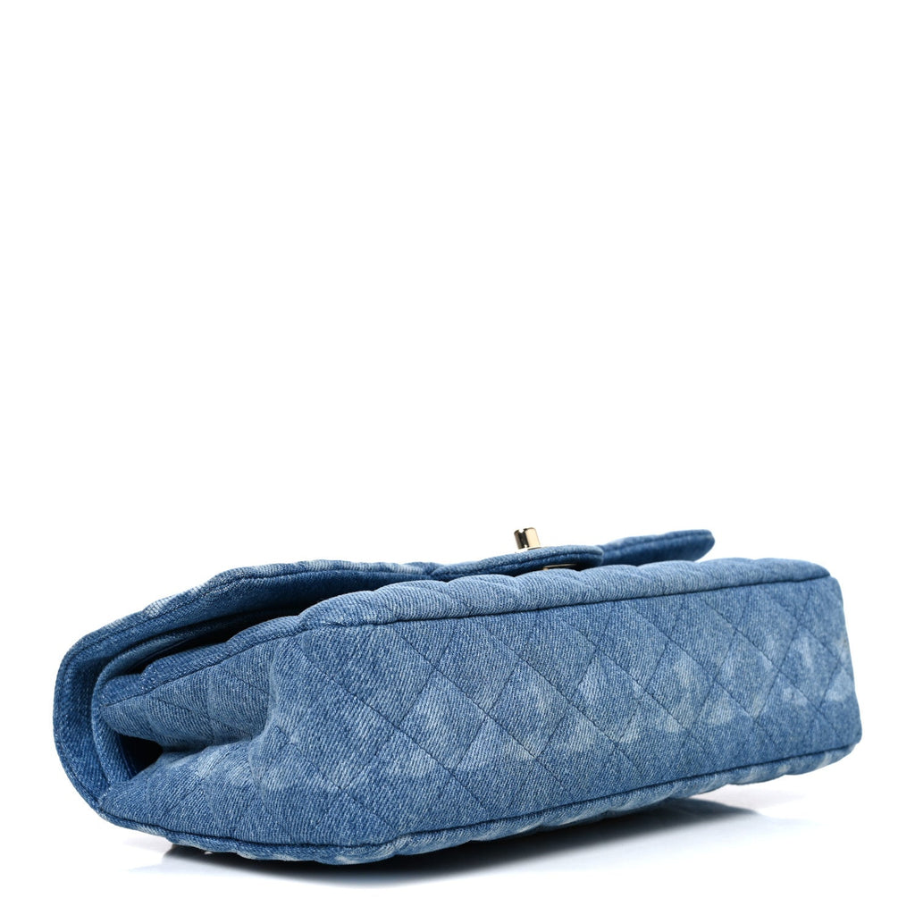 Denim Quilted Medium Double Flap Blue
