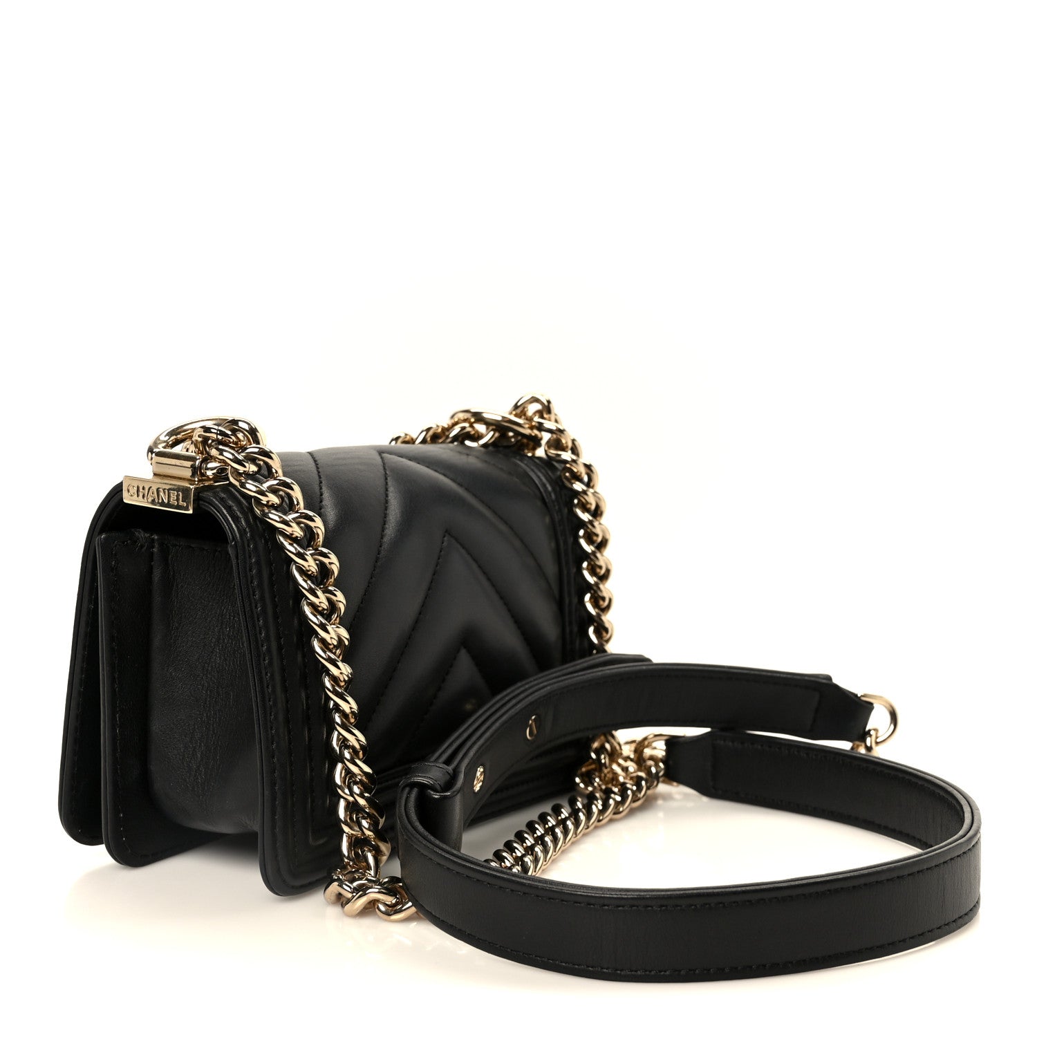 Lambskin Chevron Quilted Mini Boy Flap  Black