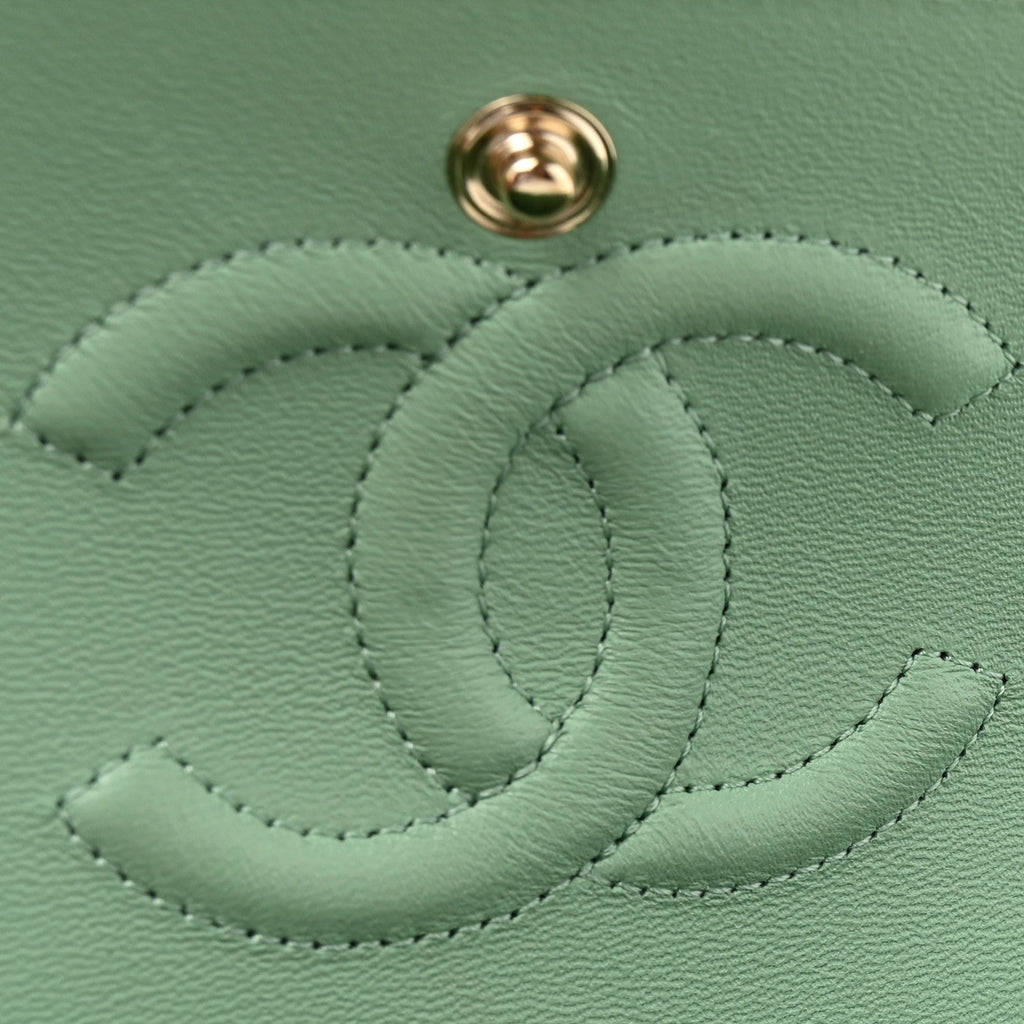 Caviar Quilted Small Double Flap Light Green
