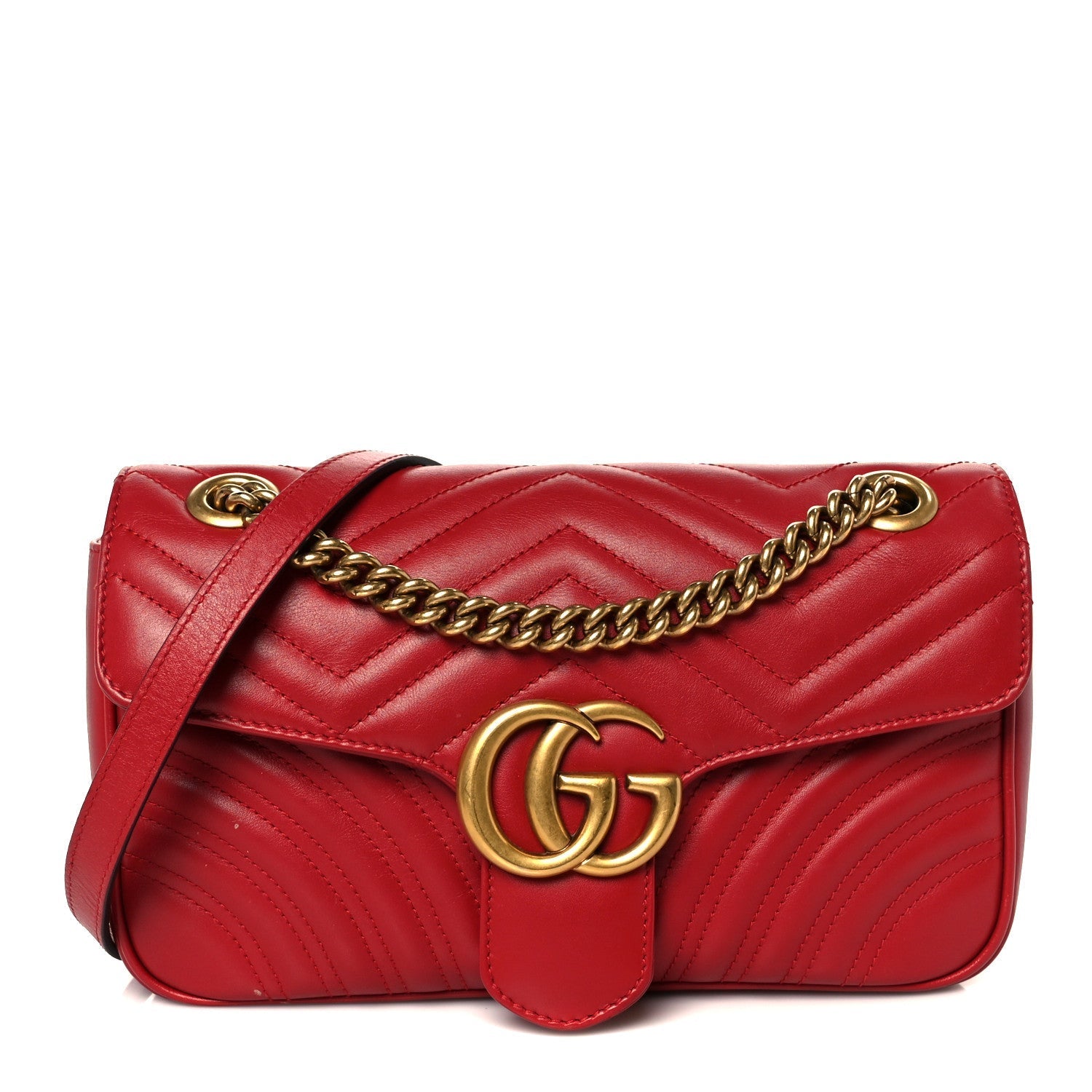Calfskin Matelasse Small GG Marmont Shoulder Bag Hibiscus Red