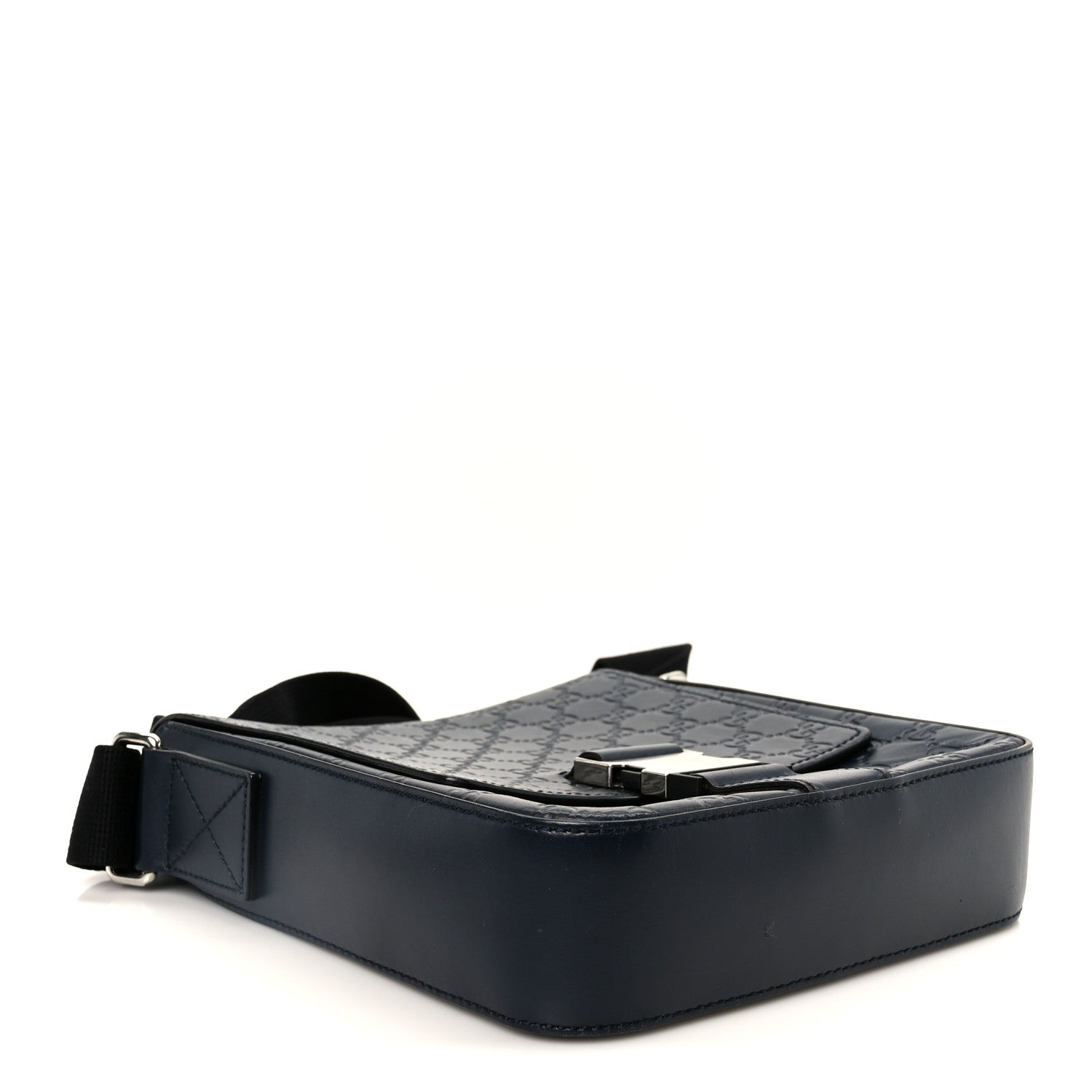Guccissima Signature Single Buckle Flap Messenger Bag Navy