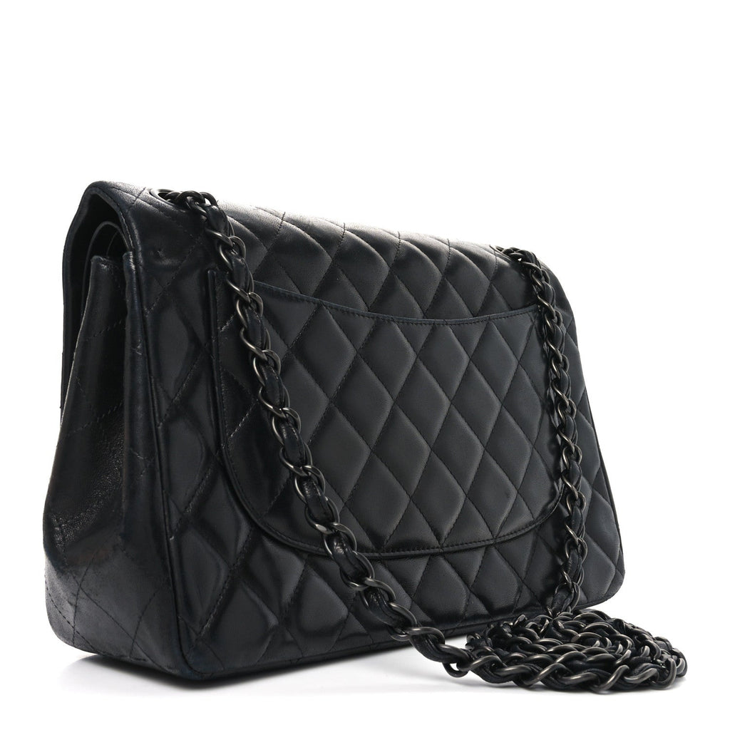 Lambskin Quilted Jumbo Double Flap So Black