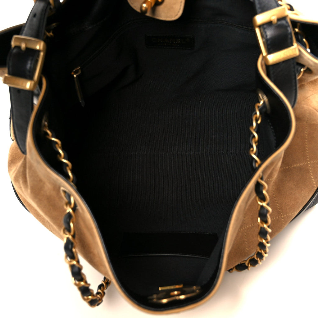Suede Calfskin Shiny Lambskin Quilted Small Coco Base Shopping Bag Beige Black