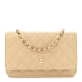 Caviar Quilted Wallet on Chain WOC Beige