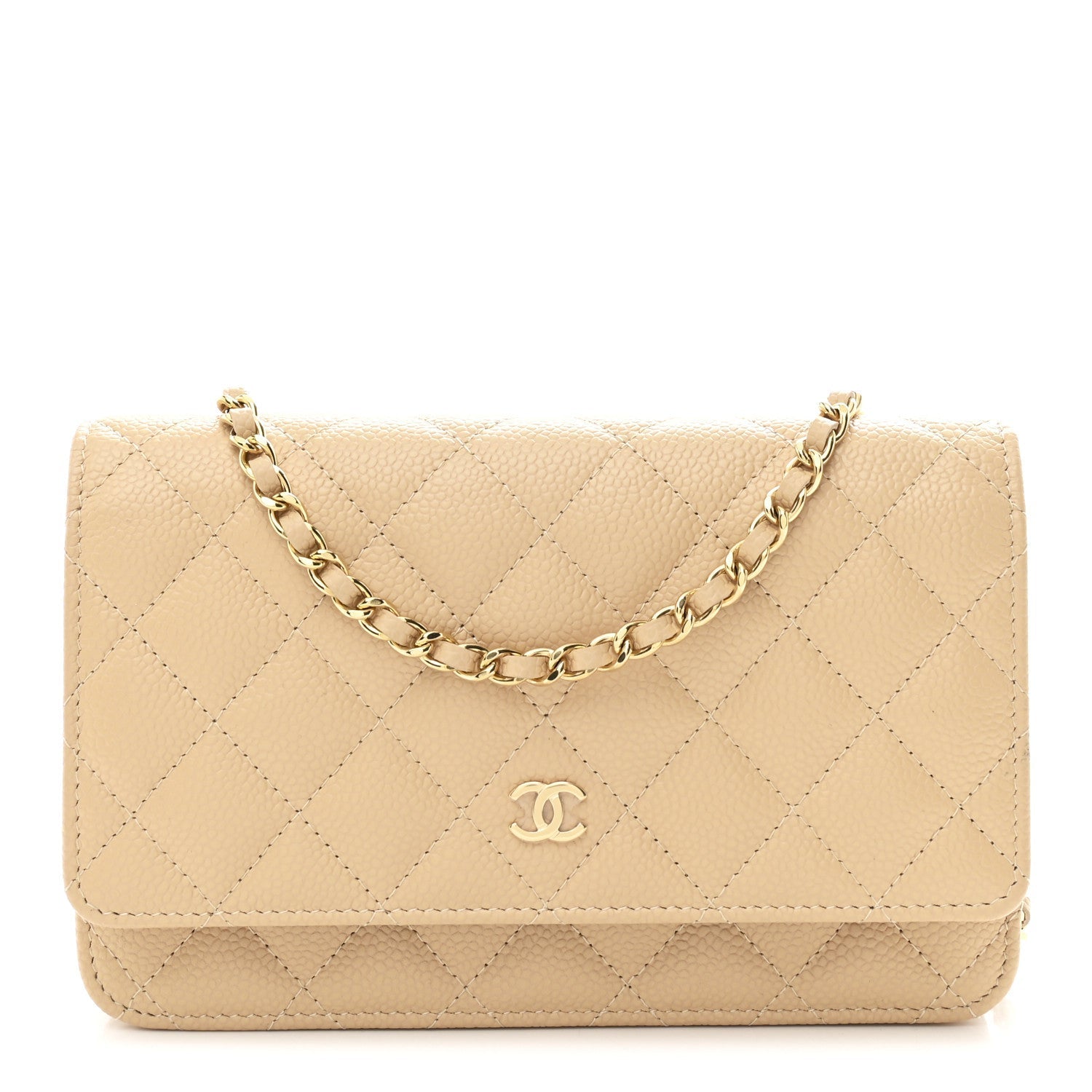 Caviar Quilted Wallet on Chain WOC Beige