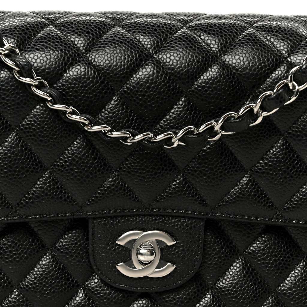 Caviar Quilted Medium Double Flap Black