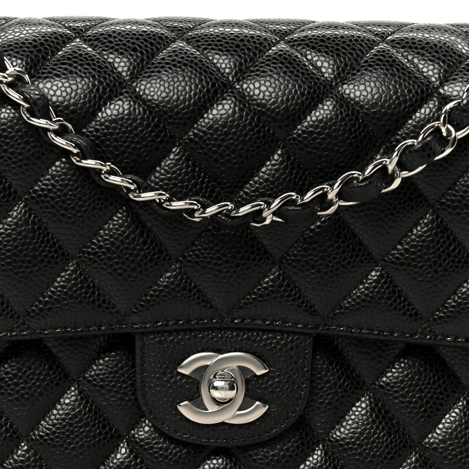 Caviar Quilted Medium Double Flap Black