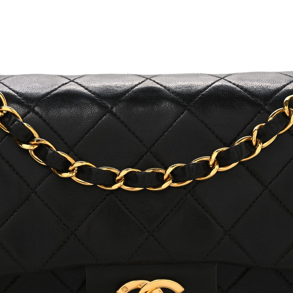 Lambskin Quilted Small Double Flap Black