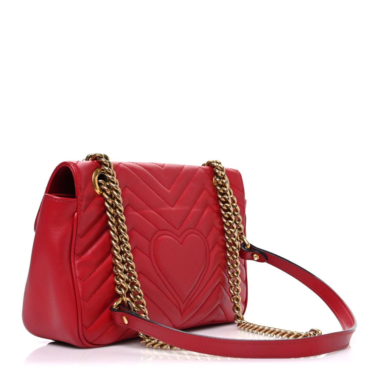 Calfskin Matelasse Small GG Marmont Shoulder Bag Hibiscus Red