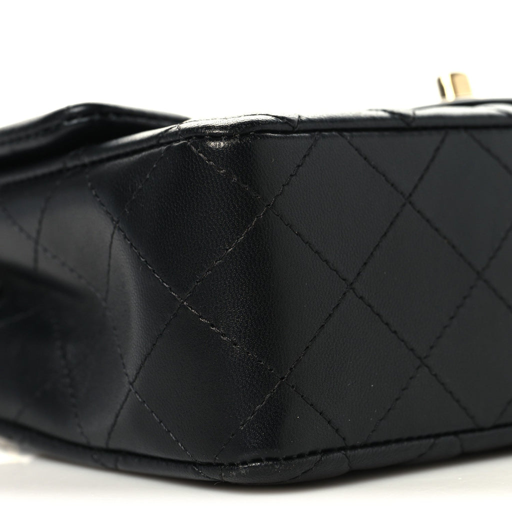 Lambskin Quilted Mini Rectangular Flap Black
