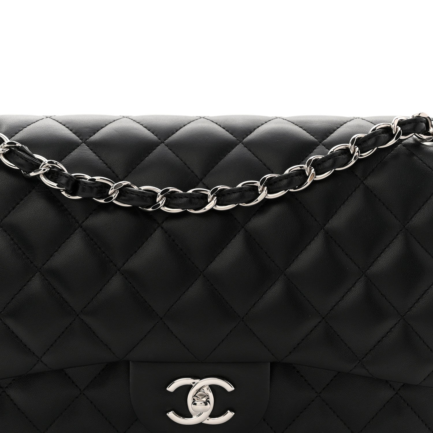 Lambskin Quilted Jumbo Double Flap Black