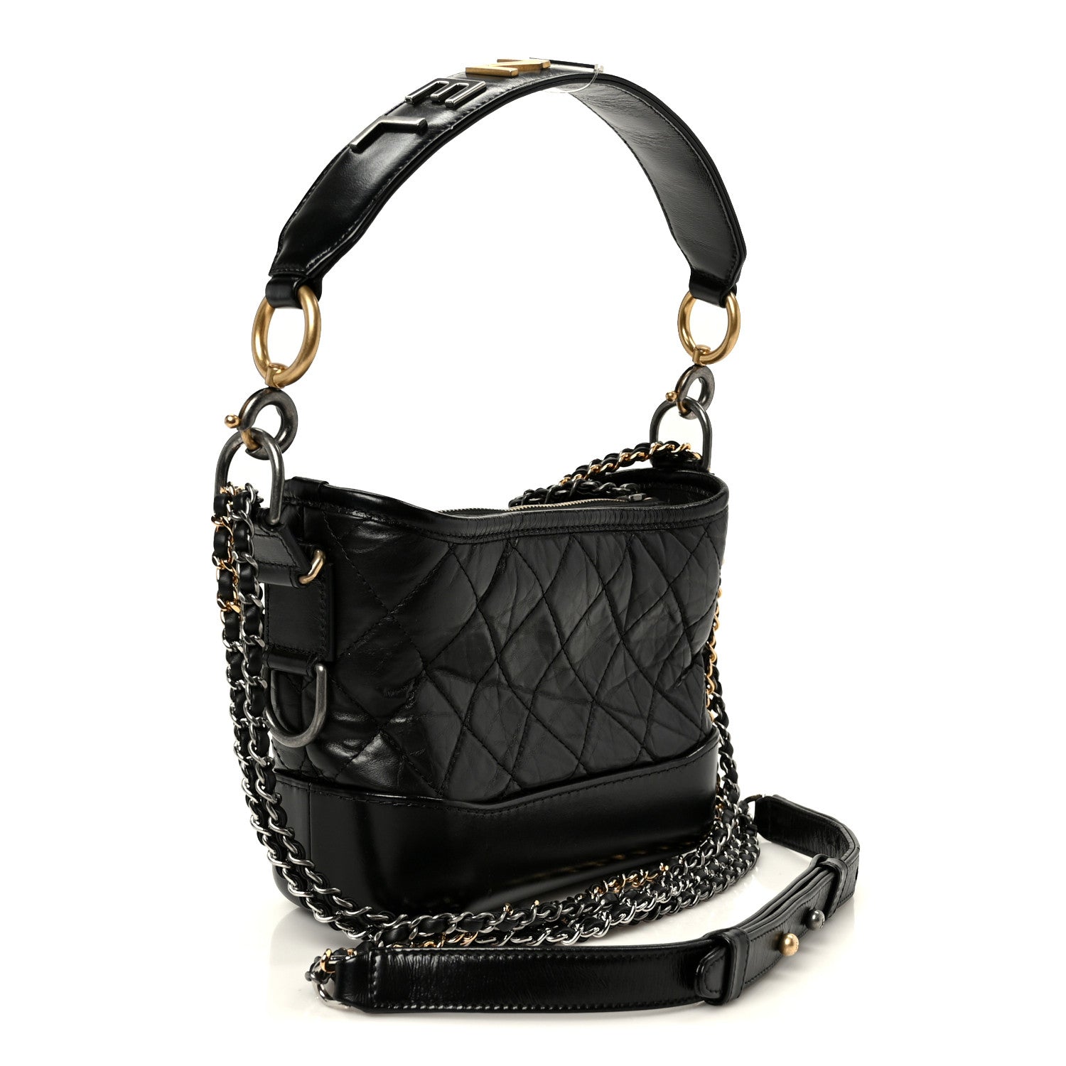 Aged Calfskin Quilted Small Gabrielle Logo Hobo Black