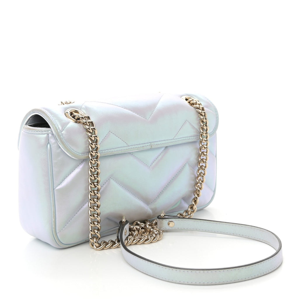Iridescent Nappa Chevron Matelasse Small GG Marmont Shoulder Bag Iridescent Snow Light Blue