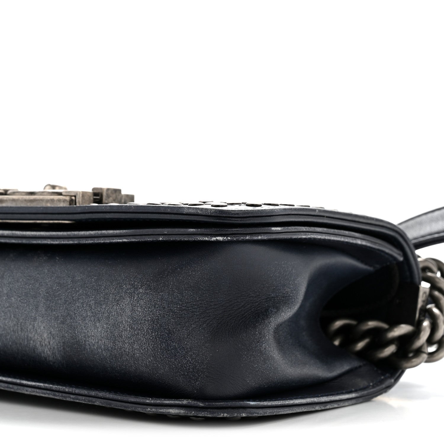 Faded Calfskin Quilted Small Studded Boy Flap Navy