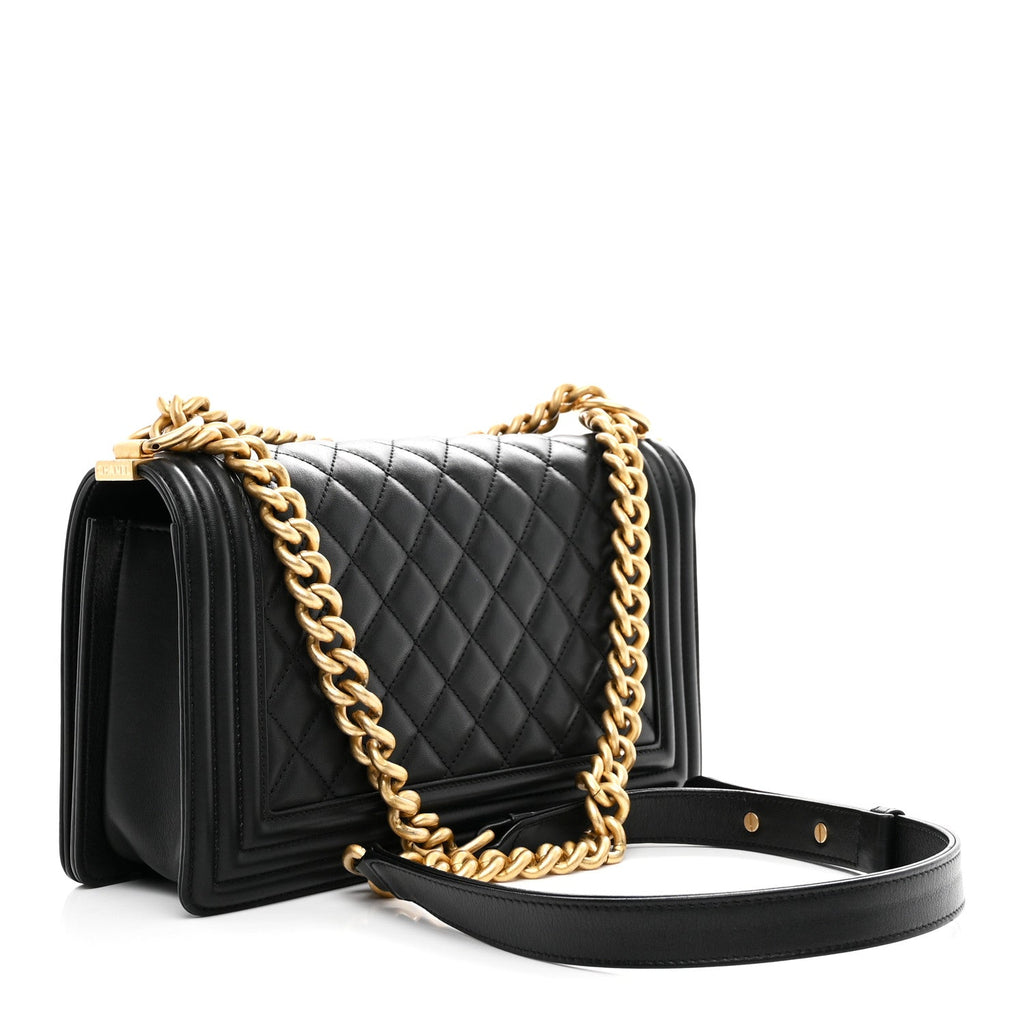 Lambskin Quilted Medium Boy Flap Black