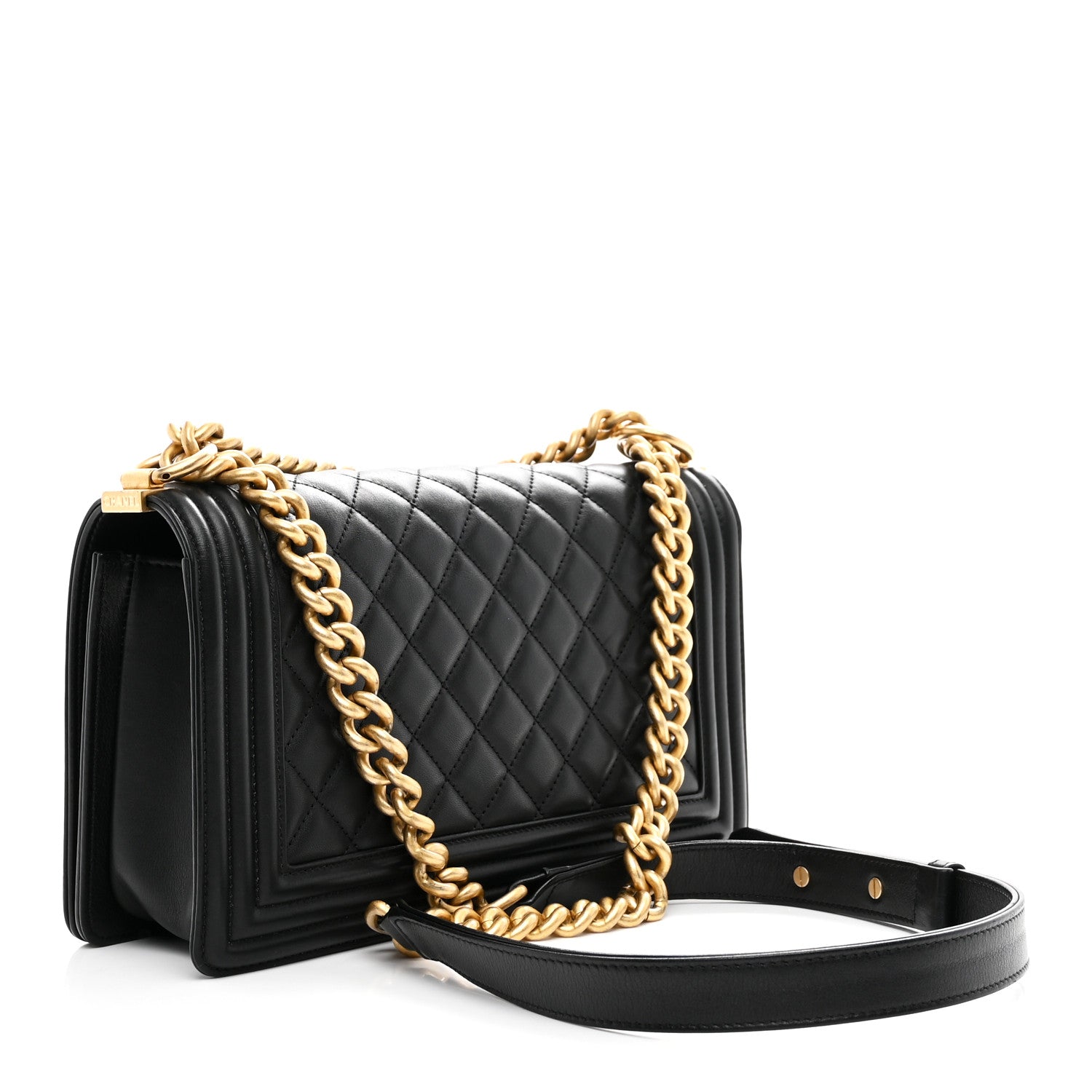 Lambskin Quilted Medium Boy Flap Black