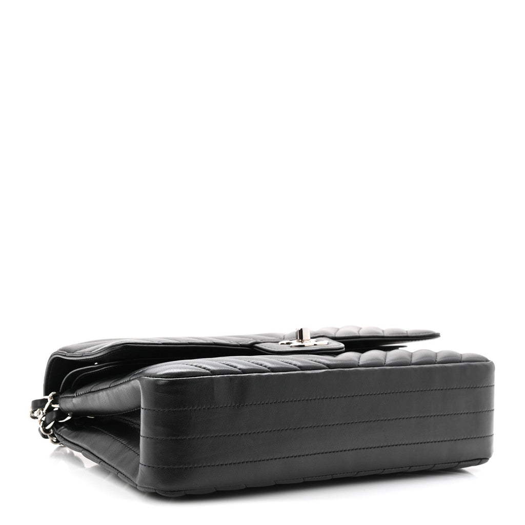 Lambskin Chevron Quilted Medium Double Flap Black