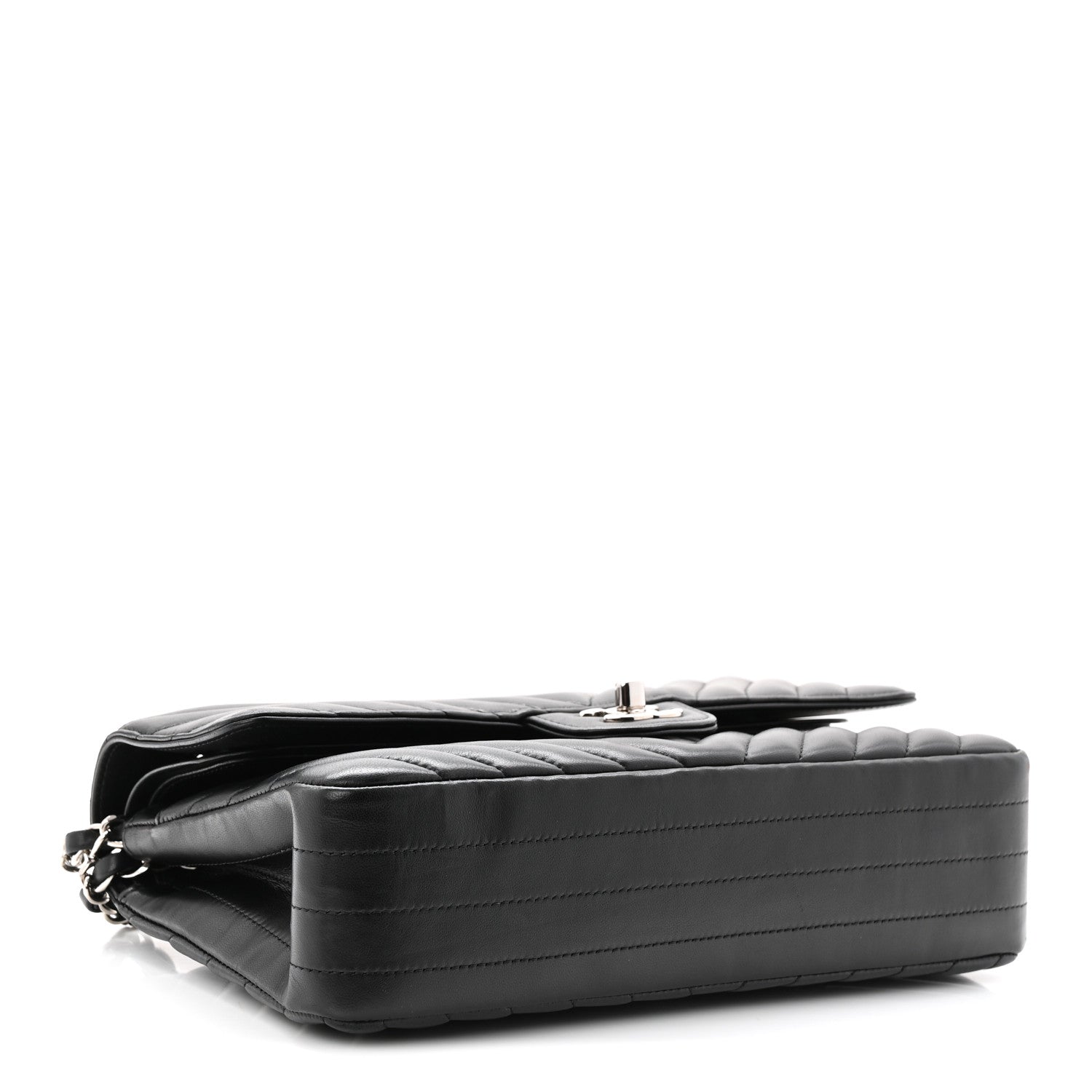 Lambskin Chevron Quilted Medium Double Flap Black