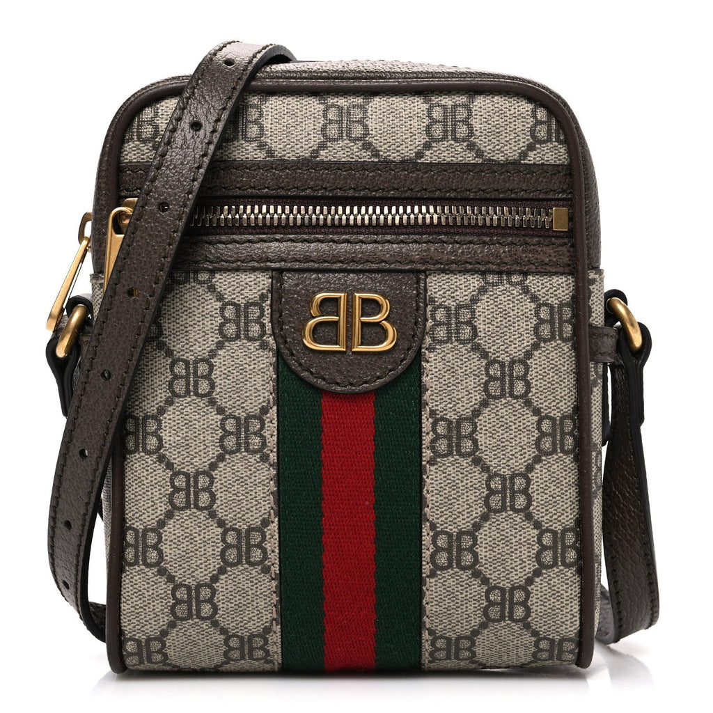 X BALENCIAGA BB Supreme Monogram Web Mini Ophidia Messenger Beige New Acero