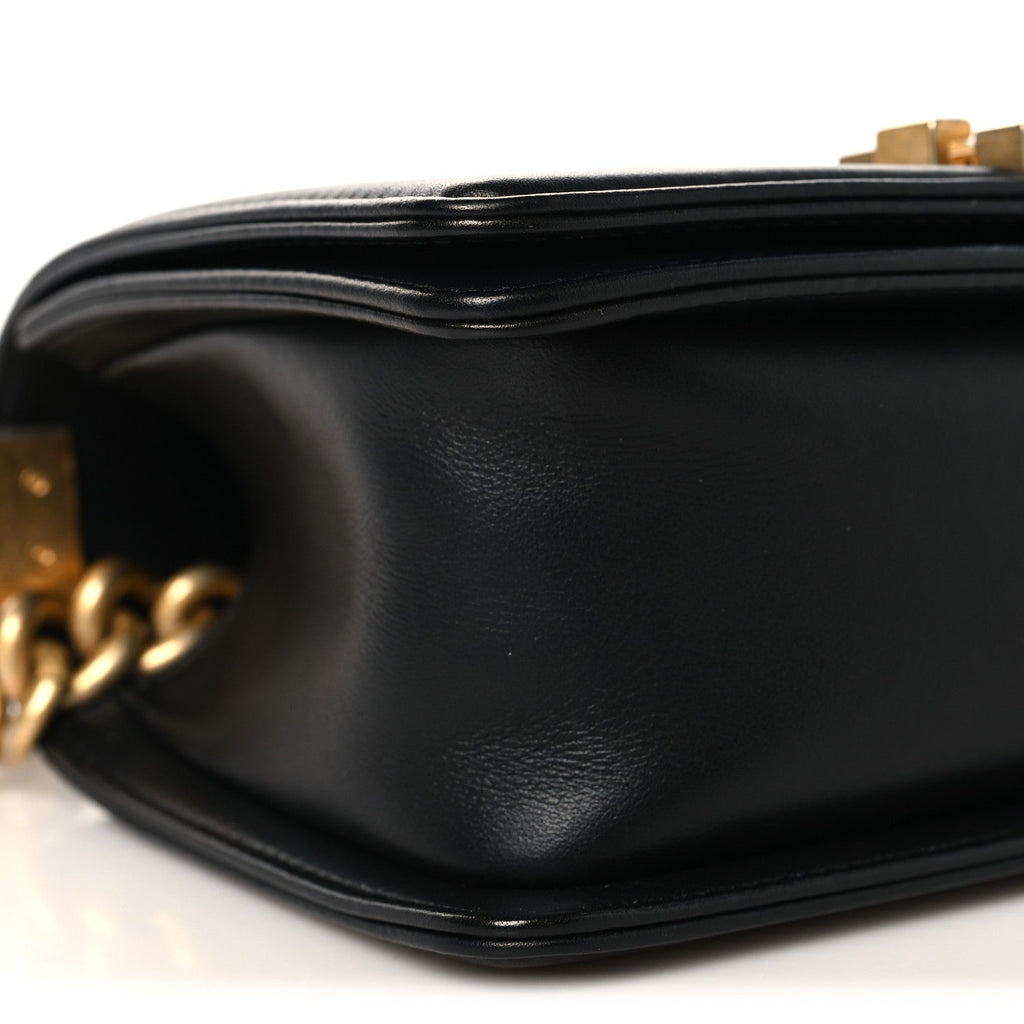 Calfskin Quilted Small Boy Flap Black