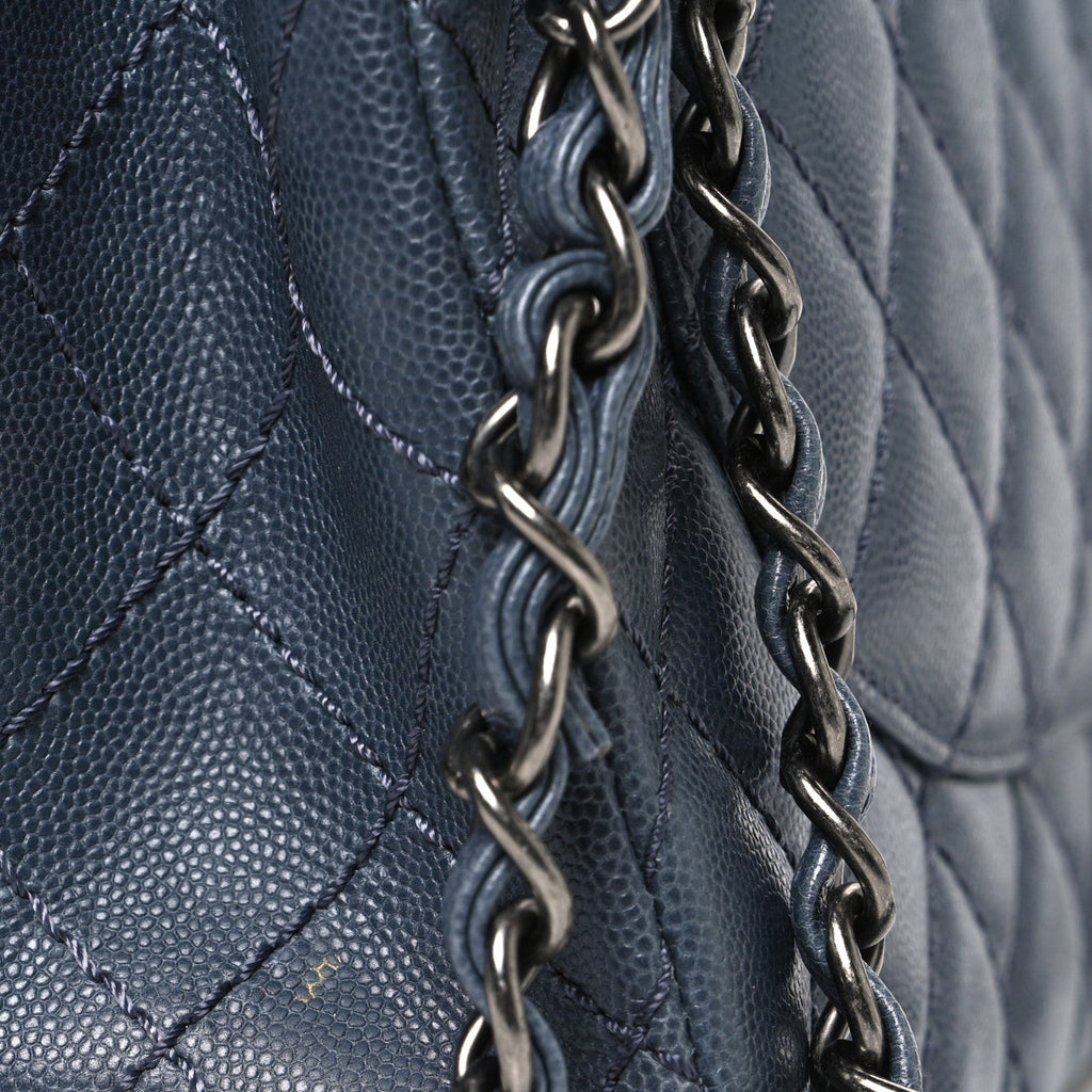 Caviar Quilted Jumbo Double Flap Dark Grey