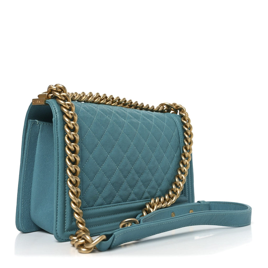 Caviar Quilted Medium Boy Flap Turquoise