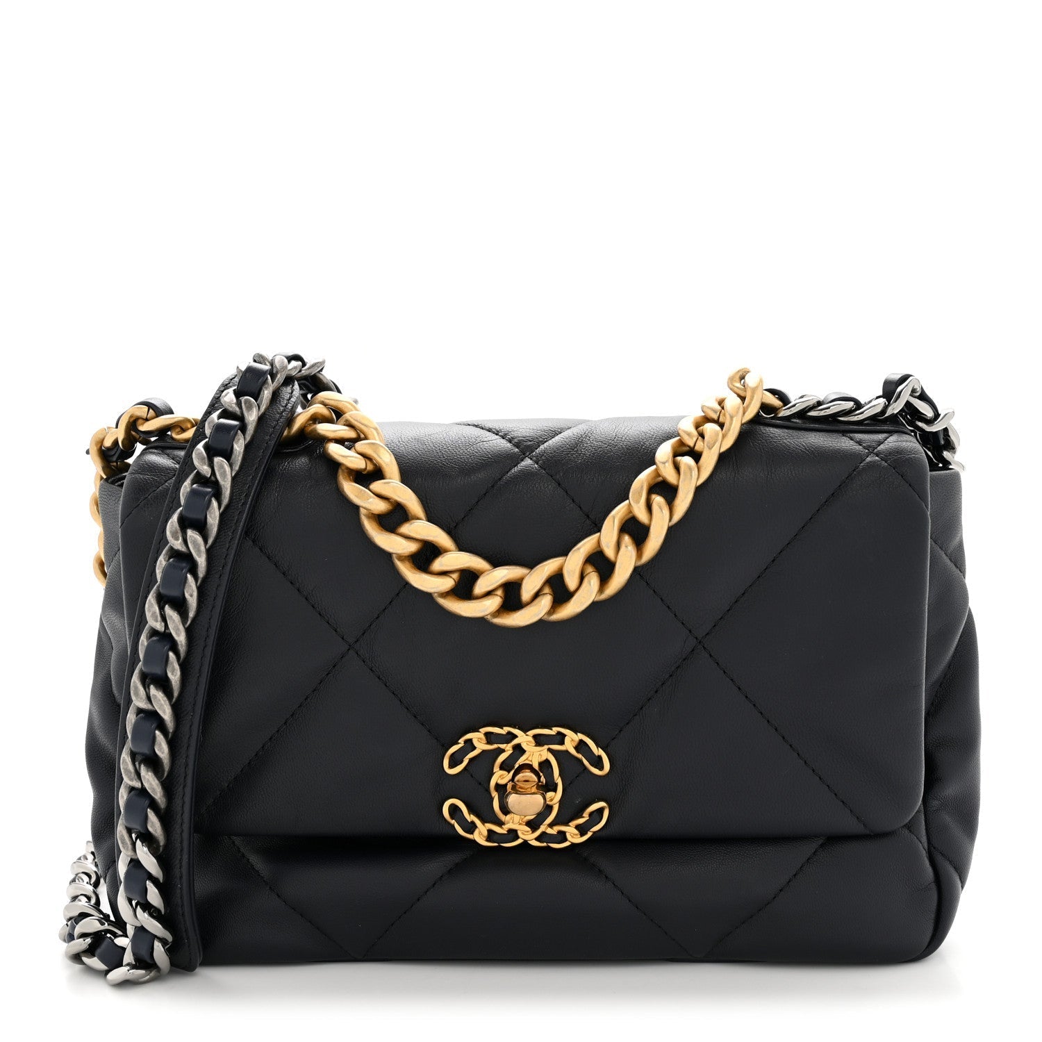 Goatskin Quilted Medium Chanel 19 Flap Navy Blue