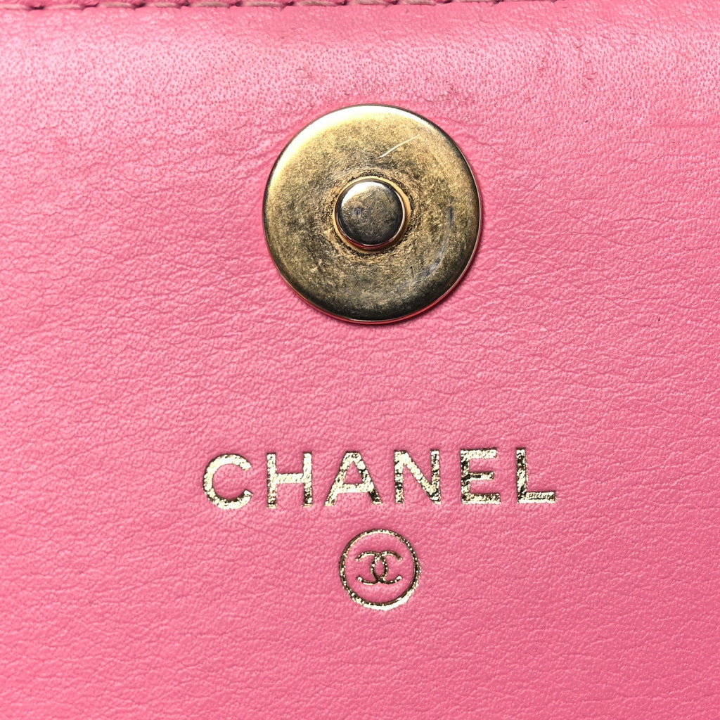 Lambskin Quilted Boy Square Wallet on Chain WOC Pink