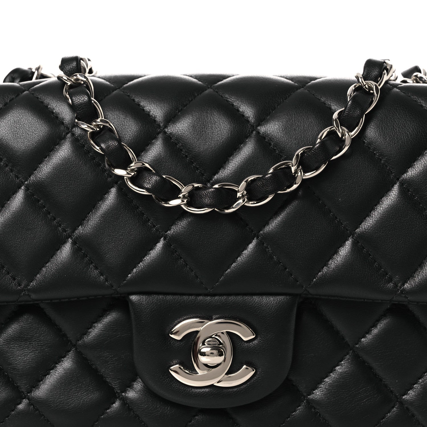 Lambskin Quilted Mini Rectangular Flap Black