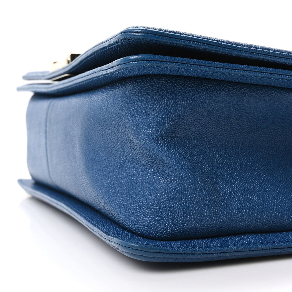 Iridescent Caviar Quilted Medium Boy Flap Dark Blue