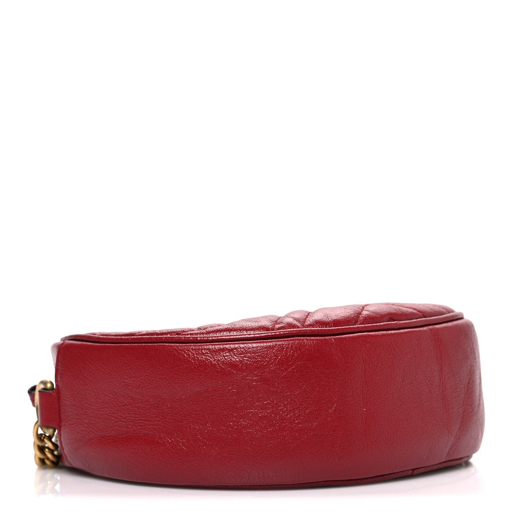 Glazed Calfskin Matelasse Heart Mini GG Marmont Round Shoulder Bag Romantic Cerise