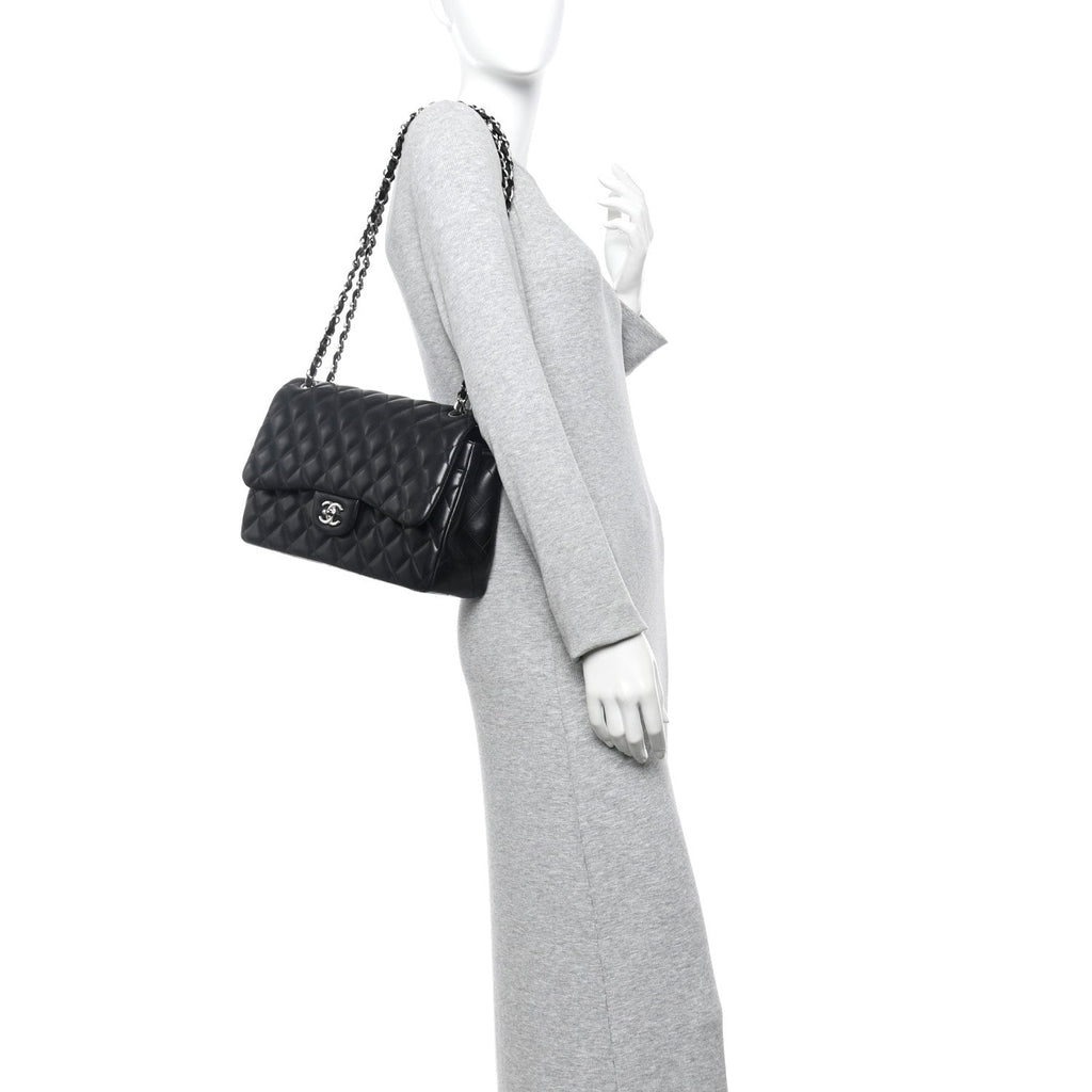 Lambskin Quilted Jumbo Double Flap Black