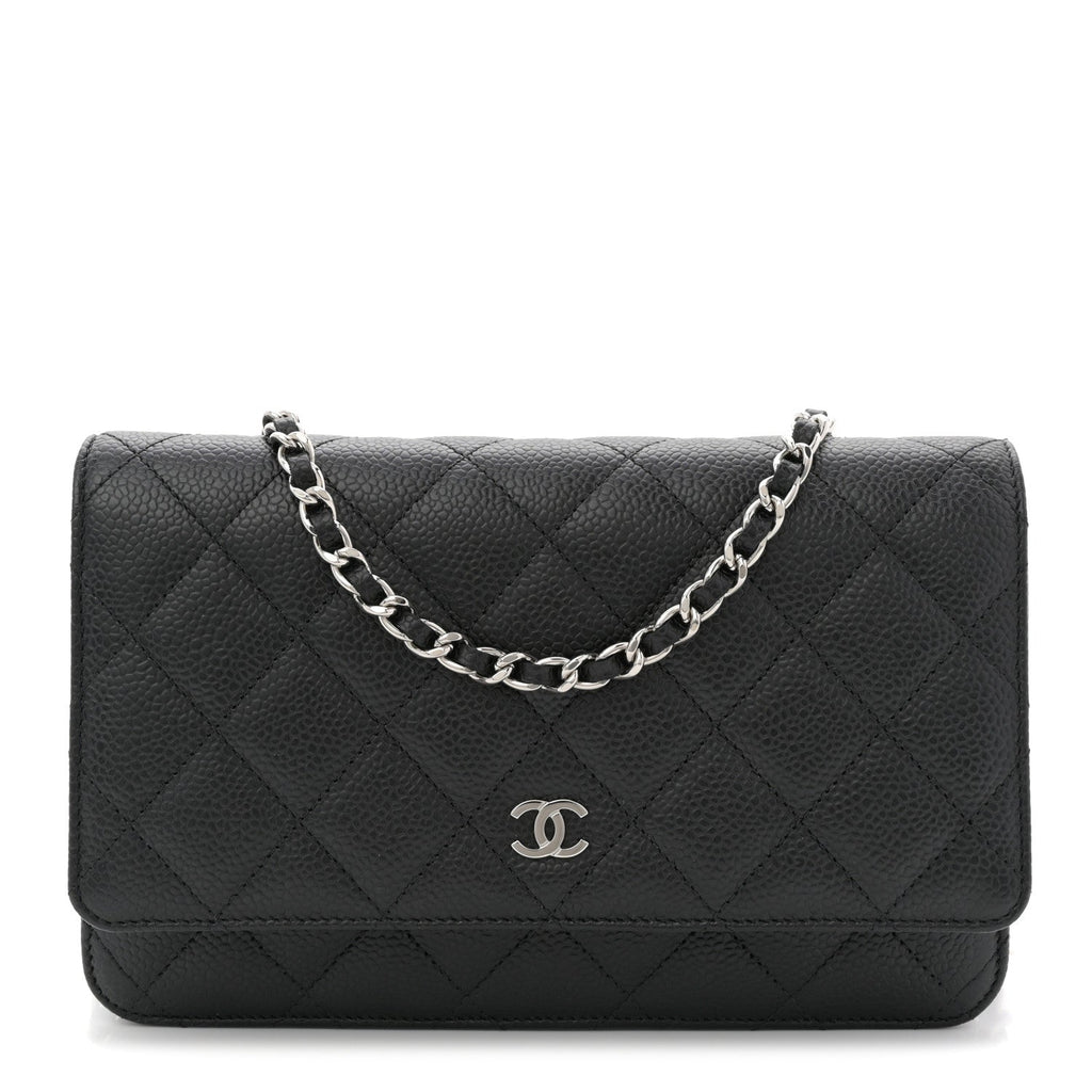Caviar Quilted Wallet on Chain WOC Black