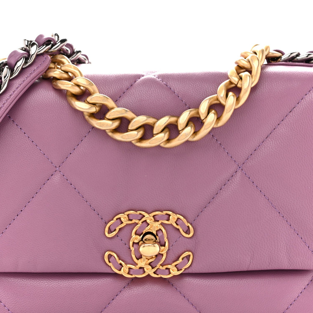 Goatskin Quilted Medium Chanel 19 Flap Purple