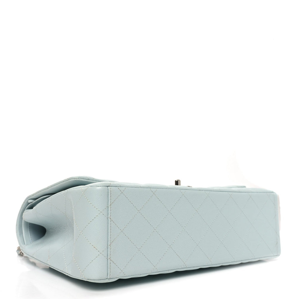 Caviar Quilted Maxi Double Flap Light Blue